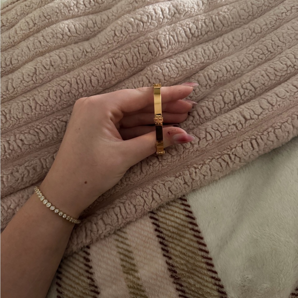 Tory Burch Gold Logo Hinged Bracelet